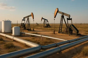 Khu dự trữ dầu Mỹ với các giếng dầu hoạt động, biểu tượng cho chiến lược năng lượng.