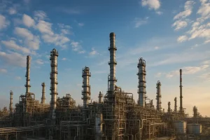 Nhà máy lọc dầu lớn dưới bầu trời rộng.