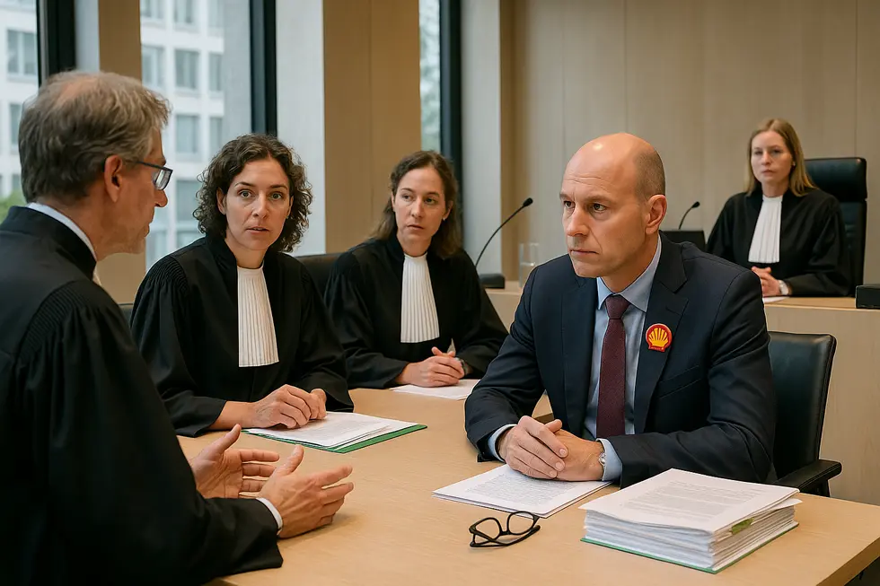 Cảnh từ tòa án Hà Lan khi Shell tham gia kháng cáo về phán quyết khí thải.