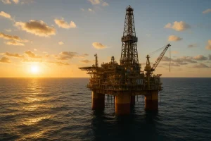 Giàn khoan dầu khí Brazil dưới ánh nắng.