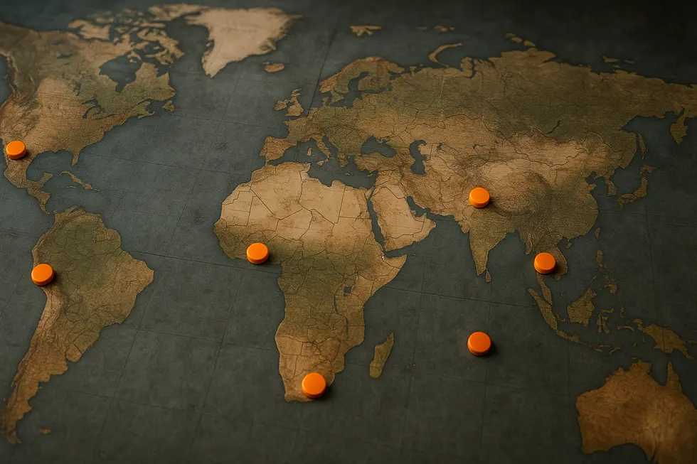 Bản đồ thế giới với các vị trí mới của Perenco được đánh dấu.