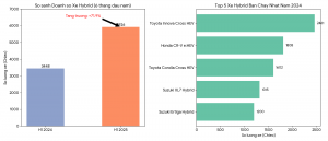 Biểu đồ doanh số xe hybrid tại Việt Nam năm 2024-2025 (Nguồn VAMA và các báo cáo uy tín quốc tế)
