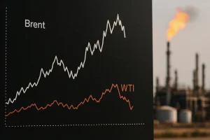Bìa tạp chí với biểu đồ giá dầu Brent và WTI.