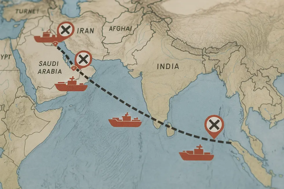 Tàu chở dầu ùn tắc tại eo biển Hormuz.