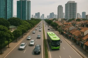 Một thành phố xanh với giao thông chủ yếu là xe điện.