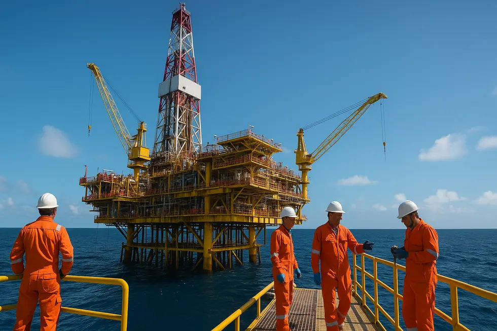 Giàn khoan tại mỏ khí Lô B đang trong quá trình lắp đặt. (ảnh minh hoạ)