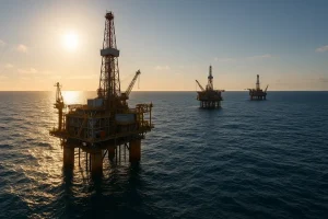 Giàn khoan dầu khí và biển xanh Việt Nam.