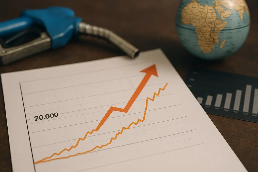 Biểu đồ thể hiện sự tăng giá xăng RON95 vượt 20,000 VND.