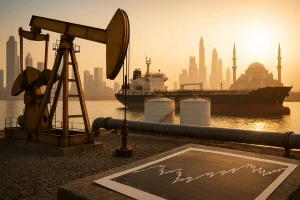 Hình ảnh thể hiện sự biến động của thị trường dầu khí do căng thẳng Trung Đông.