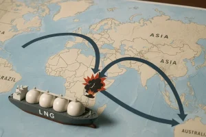 Bản đồ vận chuyển LNG từ Qatar tới các khu vực trên thế giới.