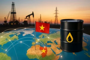 Hình toàn cảnh về xuất khẩu năng lượng của Việt Nam ra thị trường quốc tế, kết nối với các cường quốc.