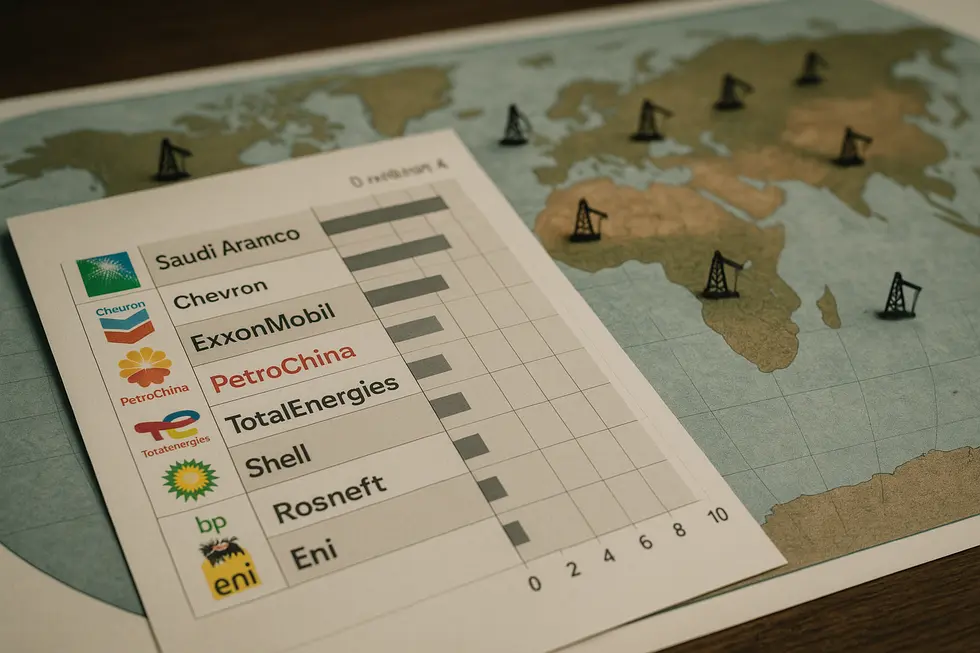 Danh sách các công ty dầu khí lớn nhất và vị trí sản lượng của họ.