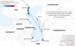 Tần suất giấu hải trình của tàu Nga và Iran trên biển Caspi. Đồ họa: CNN