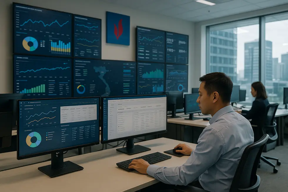 Văn phòng hiện đại với hệ thống ERP tại một tập đoàn dầu khí.