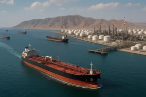 Tàu chở dầu ở eo biển Hormuz, một trong những tuyến vận tải chiến lược quan trọng nhất thế giới.