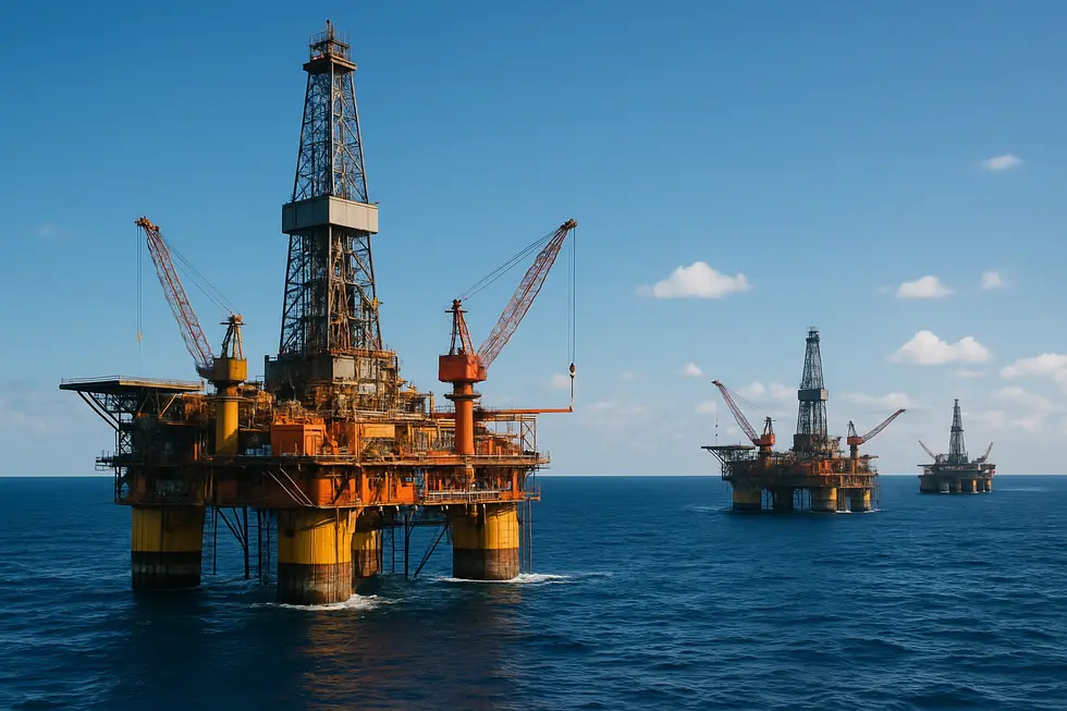 Giàn khoan dầu hoạt động đầy năng suất trên biển.