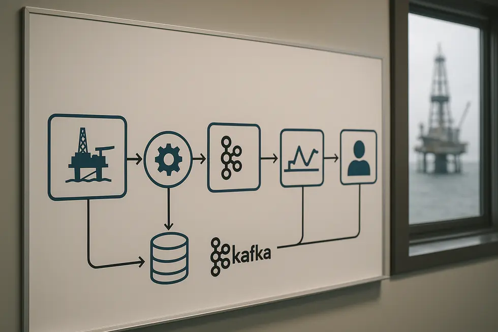 Giàn khoan dầu với hệ thống cảm biến IoT phục vụ dữ liệu thời gian thực.