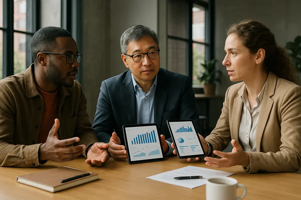 Hình ảnh của một tập đoàn lớn và doanh nghiệp nhỏ, minh họa sự khác biệt về công nghệ.