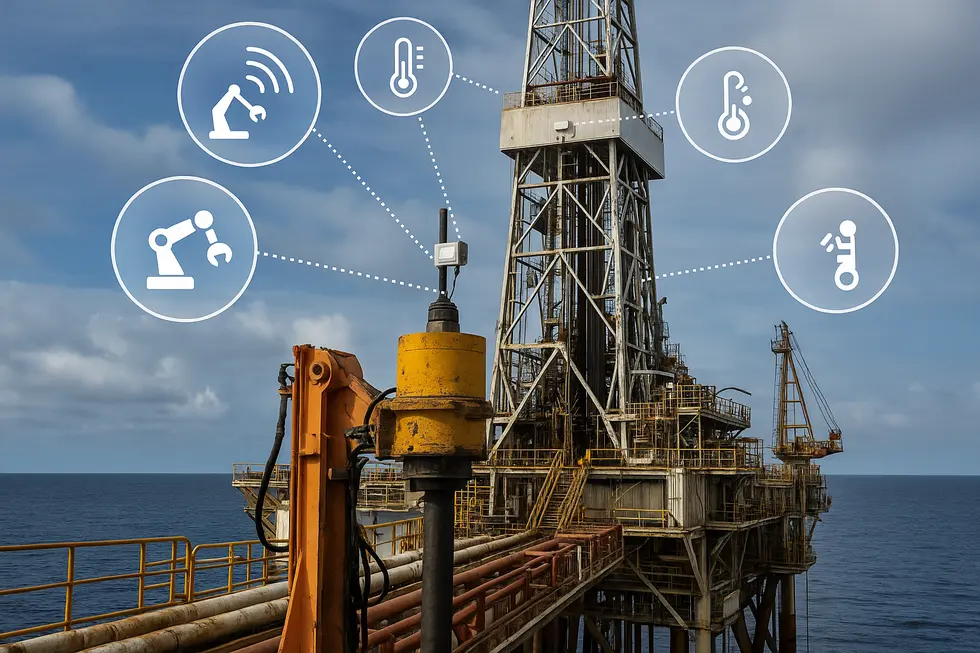 Thiết bị kết nối trong giàn khoan thông minh sử dụng công nghệ IoT để tối ưu hóa hoạt động.