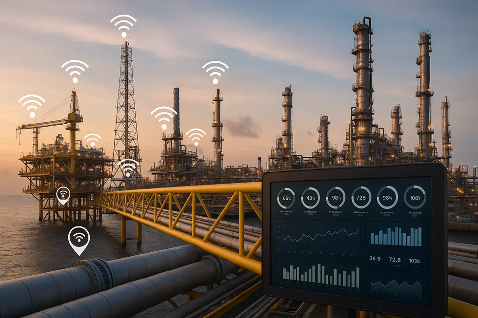 Ứng dụng cảm biến IoT trong giám sát nhà máy dầu khí.