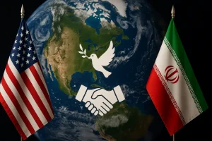 Cuộc đàm phán Mỹ-Iran với biểu tượng hòa bình.