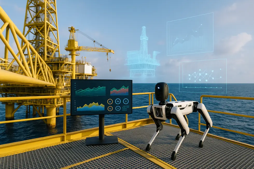 Giàn khoan dầu với hệ thống cảm biến IoT phục vụ dữ liệu thời gian thực.