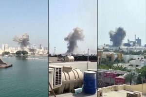 Khoảnh khắc căn cứ Hải quân Mỹ ở Bahrain bị tên lửa Iran tấn công ngày 28.2.2026. Ảnh: AFP