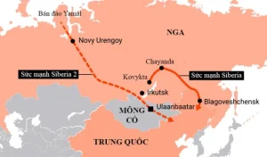 Hệ thống đường ống Sức mạnh Siberia và Sức mạnh Siberia 2 (dự kiến) chuyển khí đốt từ Nga tới Trung Quốc. Đồ họa: Table