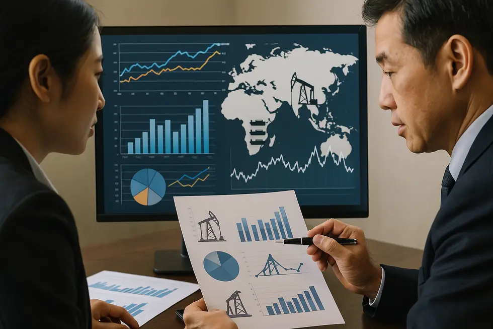 Tàu chở dầu đi qua eo biển Hormuz, một nút thắt vận chuyển dầu quan trọng.