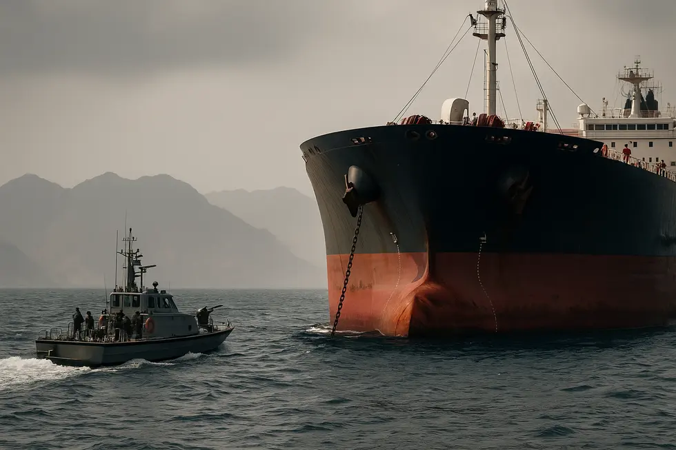 Hình ảnh minh họa sự tắc nghẽn tại eo biển Hormuz.