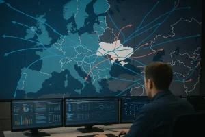 Bản đồ chi tiết hiển thị các tuyến dẫn khí qua Ukraine đến châu Âu.