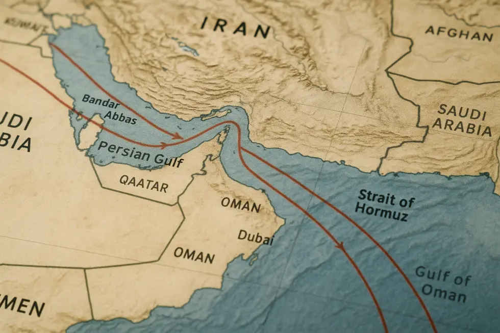 Tàu chở dầu di chuyển qua eo biển Hormuz.