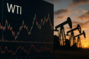 Hình ảnh thị trường dầu với giá WTI biến động mạnh.