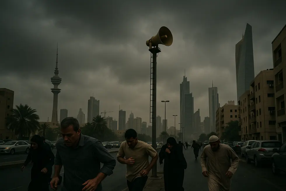 Tiếng còi báo động vang lên giữa không khí yên lặng trên đường phố Kuwait.