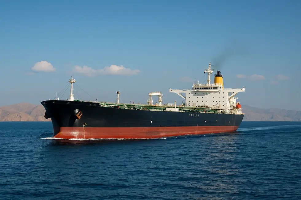 Tàu chở dầu di chuyển qua eo biển Hormuz.