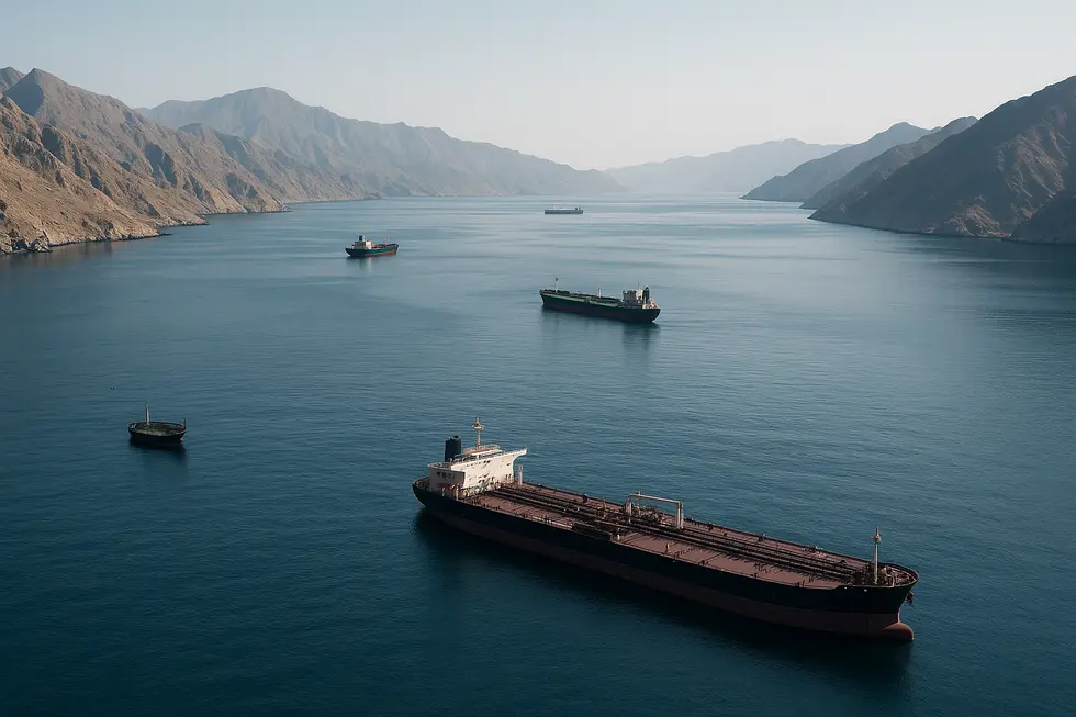 Eo biển Hormuz với một số ít tàu dầu di chuyển.