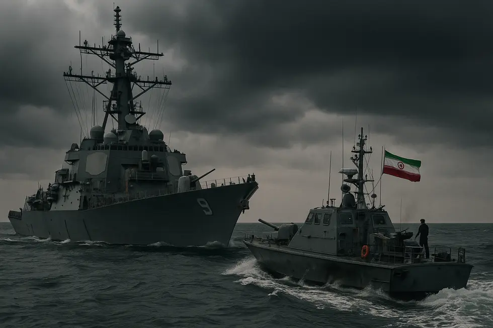 Tàu chiến đối đầu giữa Mỹ và Iran tại eo biển Hormuz.
