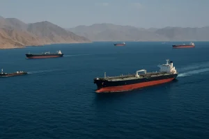 Eo biển Hormuz với nhiều tàu dầu.