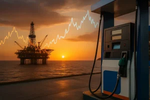 Giàn khoan dầu và trạm xăng Việt Nam với biến động giá dầu.