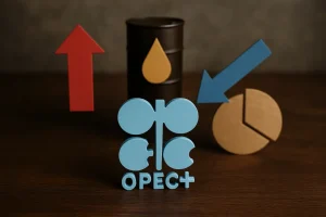 Cuộc chiến trừu tượng giữa giá dầu và thị phần, với biểu tượng OPEC+ ở trung tâm.