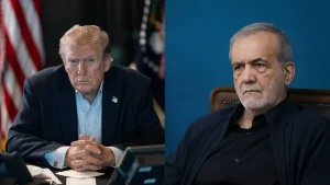 Tổng thống Mỹ Donald Trump (trái) và Tổng thống Iran Masoud Pezeshkian. Ảnh: WHITE HOUSE/IRAN INTERNATIONAL