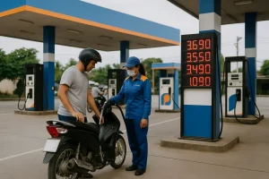 Toàn cảnh trạm xăng tại Việt Nam với khách hàng và bảng giá.
