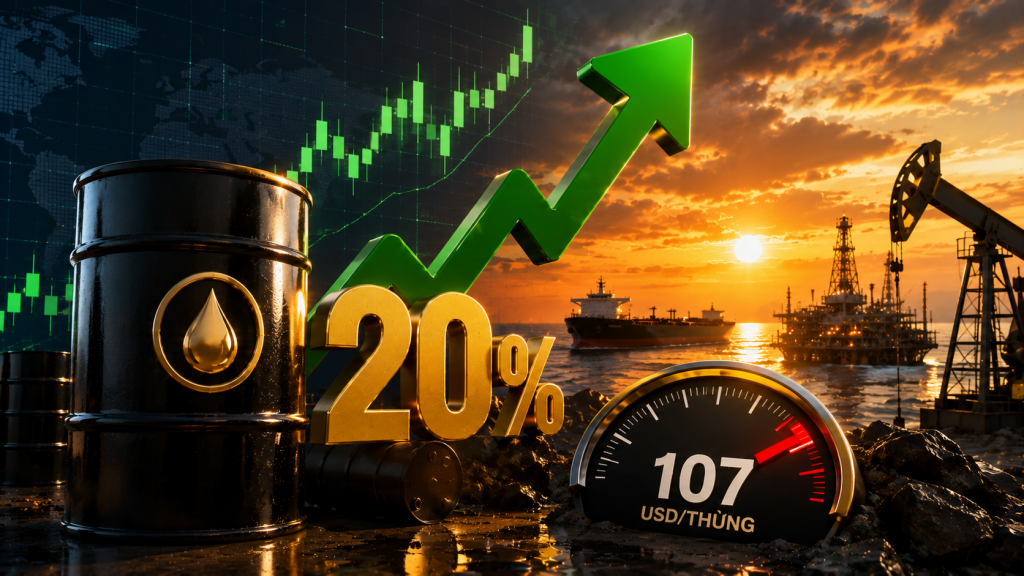 Giá dầu thô chốt tháng 7/2026 tăng trưởng hơn 20%, hướng tới mốc 107 USD/thùng?