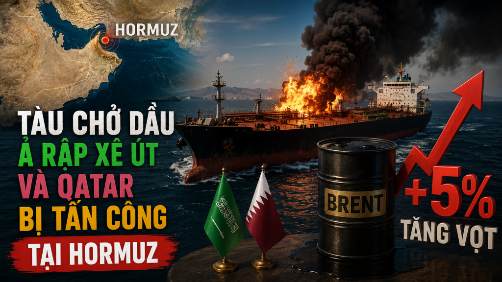 Tàu chở dầu Ả Rập Xê Út và Qatar bị tấn công tại Hormuz: Giá dầu Brent tăng vọt hơn 5%