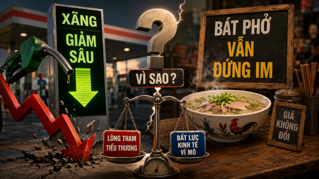 Giá xăng giảm sâu, bát phở vẫn đứng im: Lòng tham tiểu thương hay bất lực của kinh tế vĩ mô