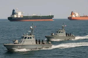Một máy bay không người lái của Mỹ trên vùng nước eo biển Hormuz, phản ánh căng thẳng địa chính trị.