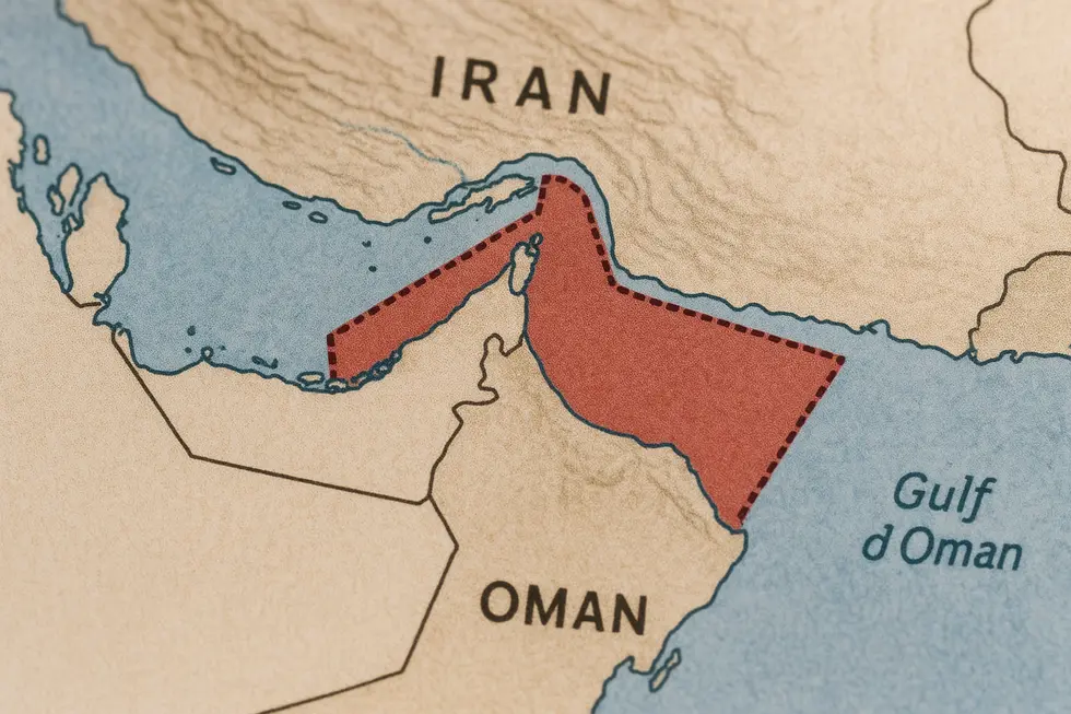 Bản đồ eo biển Hormuz với vùng cấm mới từ Iran.