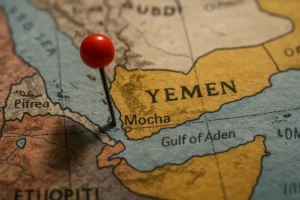 Bản đồ Yemen với Mocha là trung tâm chiến lược.