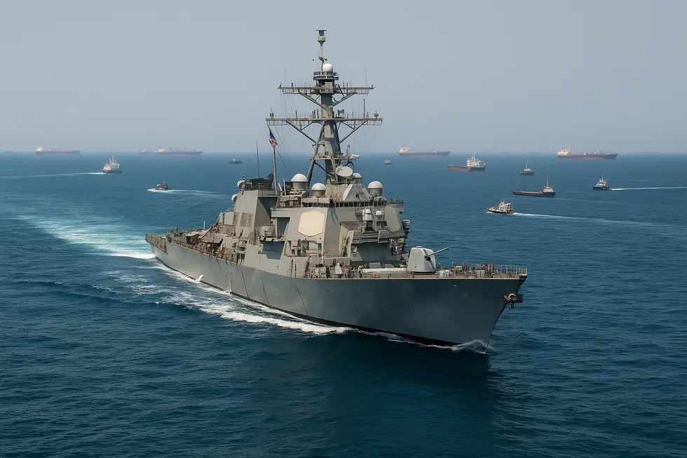 Tàu quân sự Mỹ tuần tra tại eo biển Hormuz.