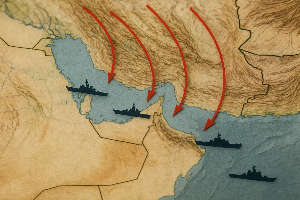 Sơ đồ chiến lược quân sự của Iran nhắm vào tàu chiến Mỹ.
